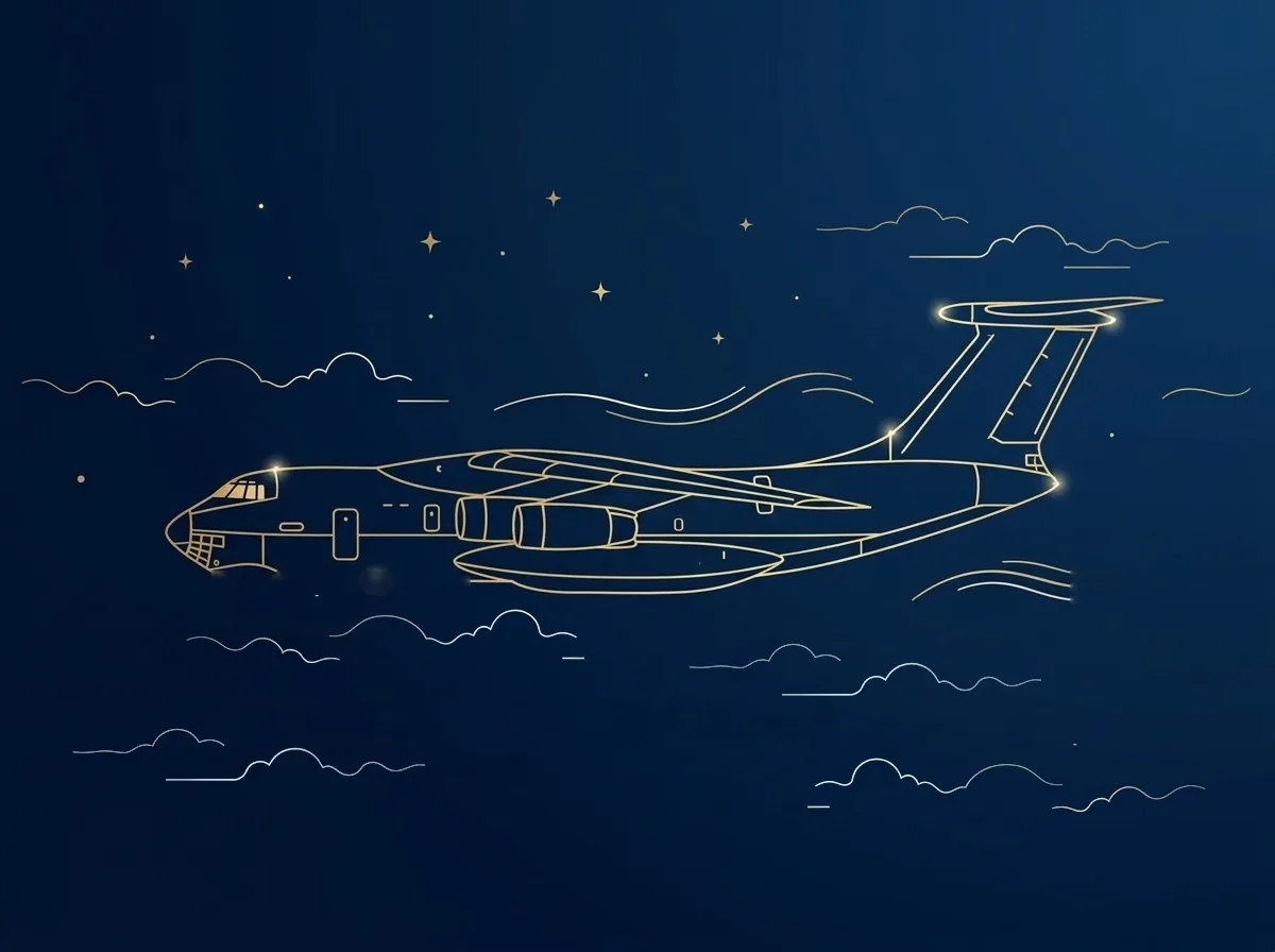 Ilustración de un avión de carga volando sobre las nubes